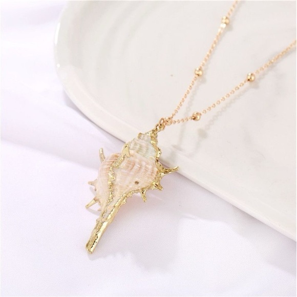 Boutique Beachy Conch Shell Pendant Necklace with Gold-Toned Cable Chain - Picture 1 of 13